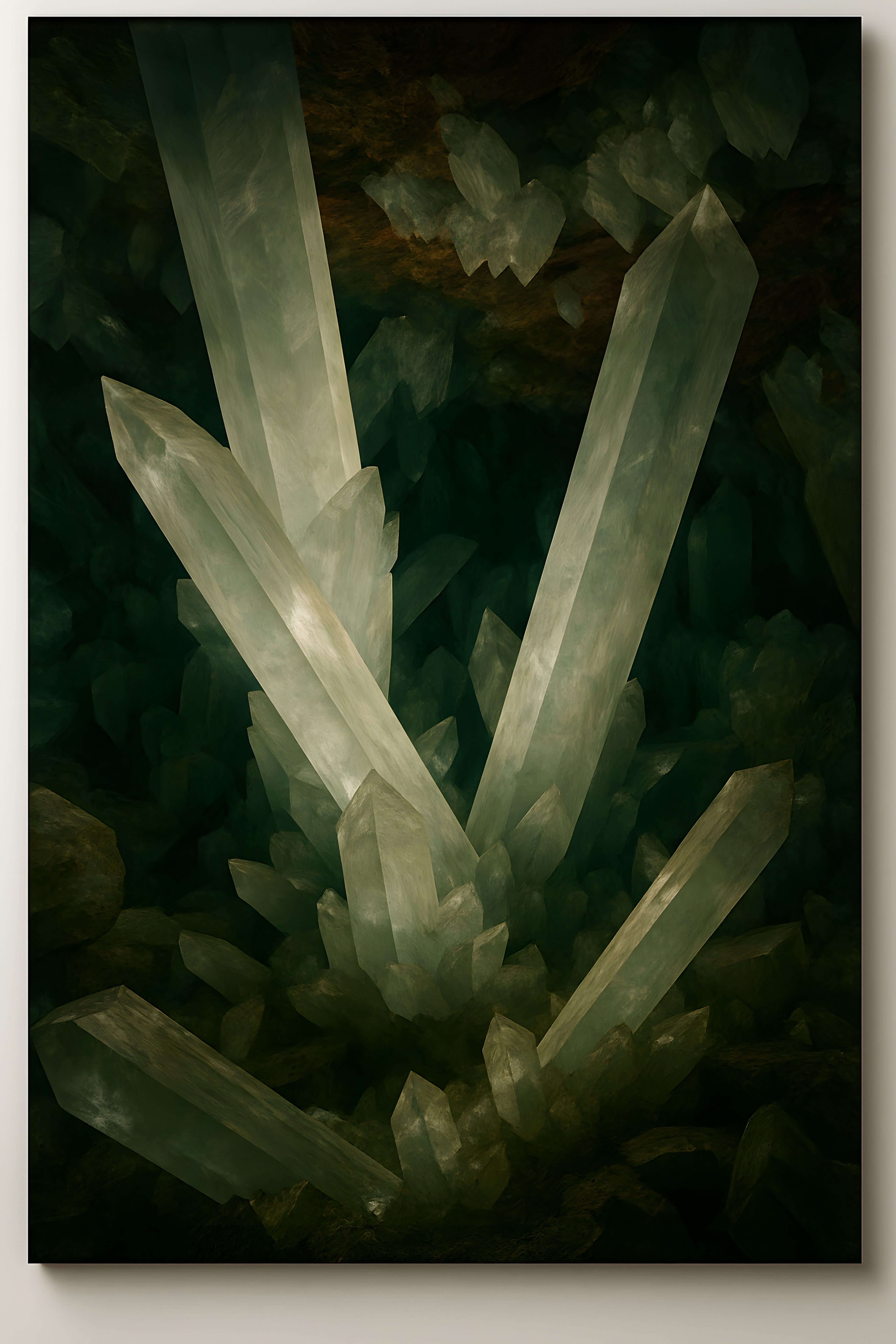 Crystal cave interior with formations lit by ambient light | Printable Wall Art | Instant Download