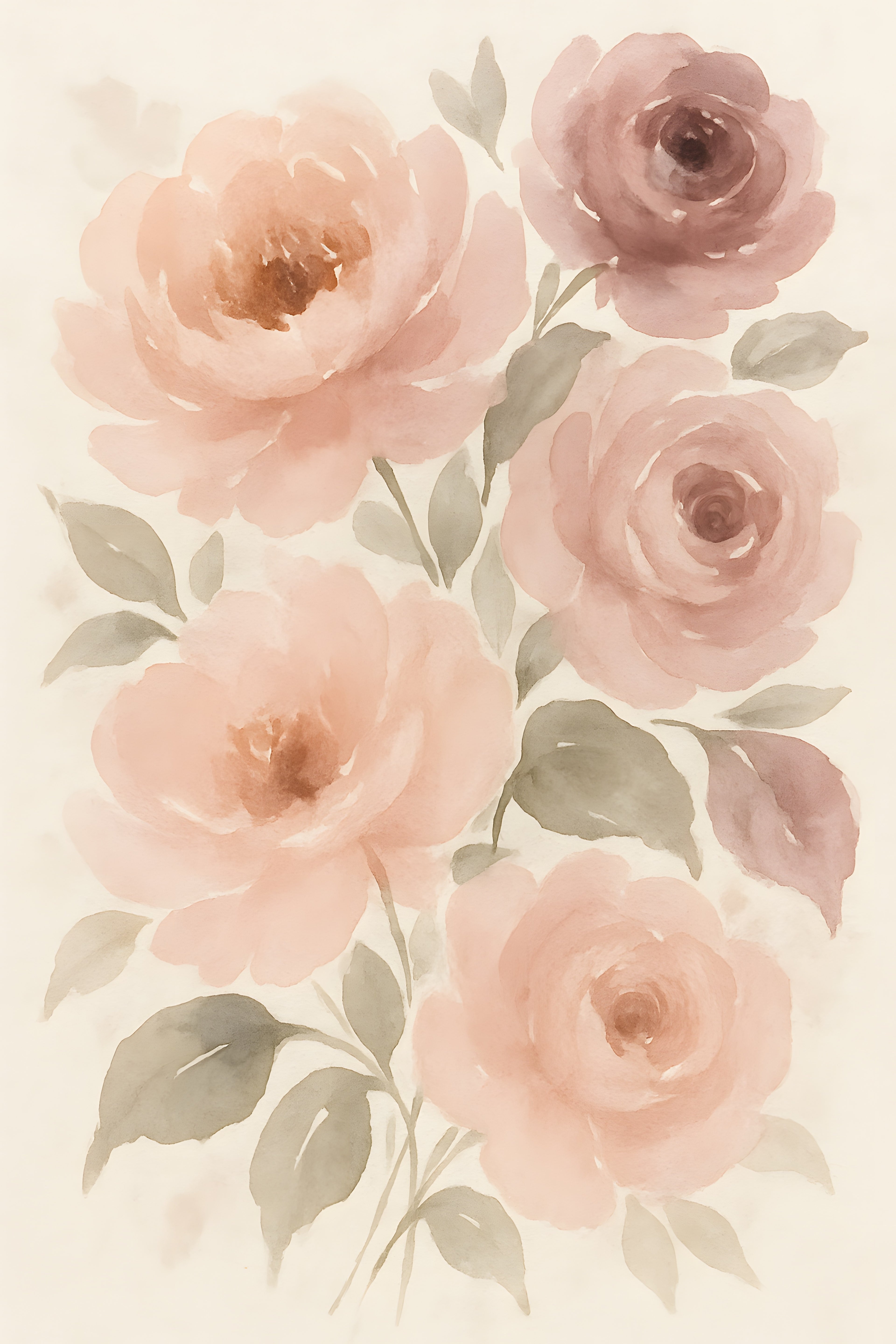 Loose watercolor florals — peonies and roses in blush pin... | Printable Wall Art | Instant Download