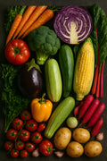 Overhead photograph of colorful farmers market vegetables | Printable Wall Art | Instant Download