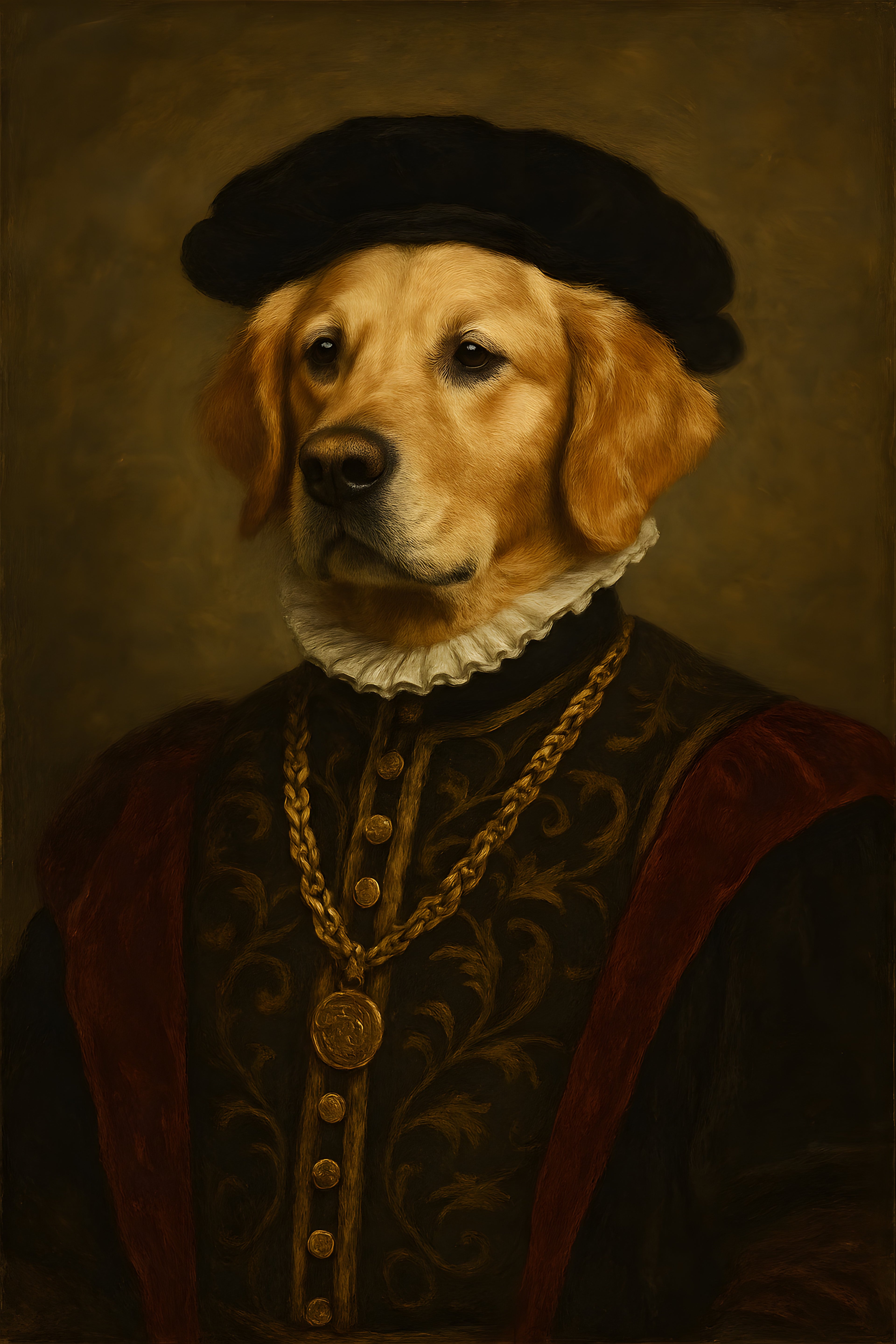 Regal golden retriever portrait in Renaissance nobleman c... | Printable Wall Art | Instant Download