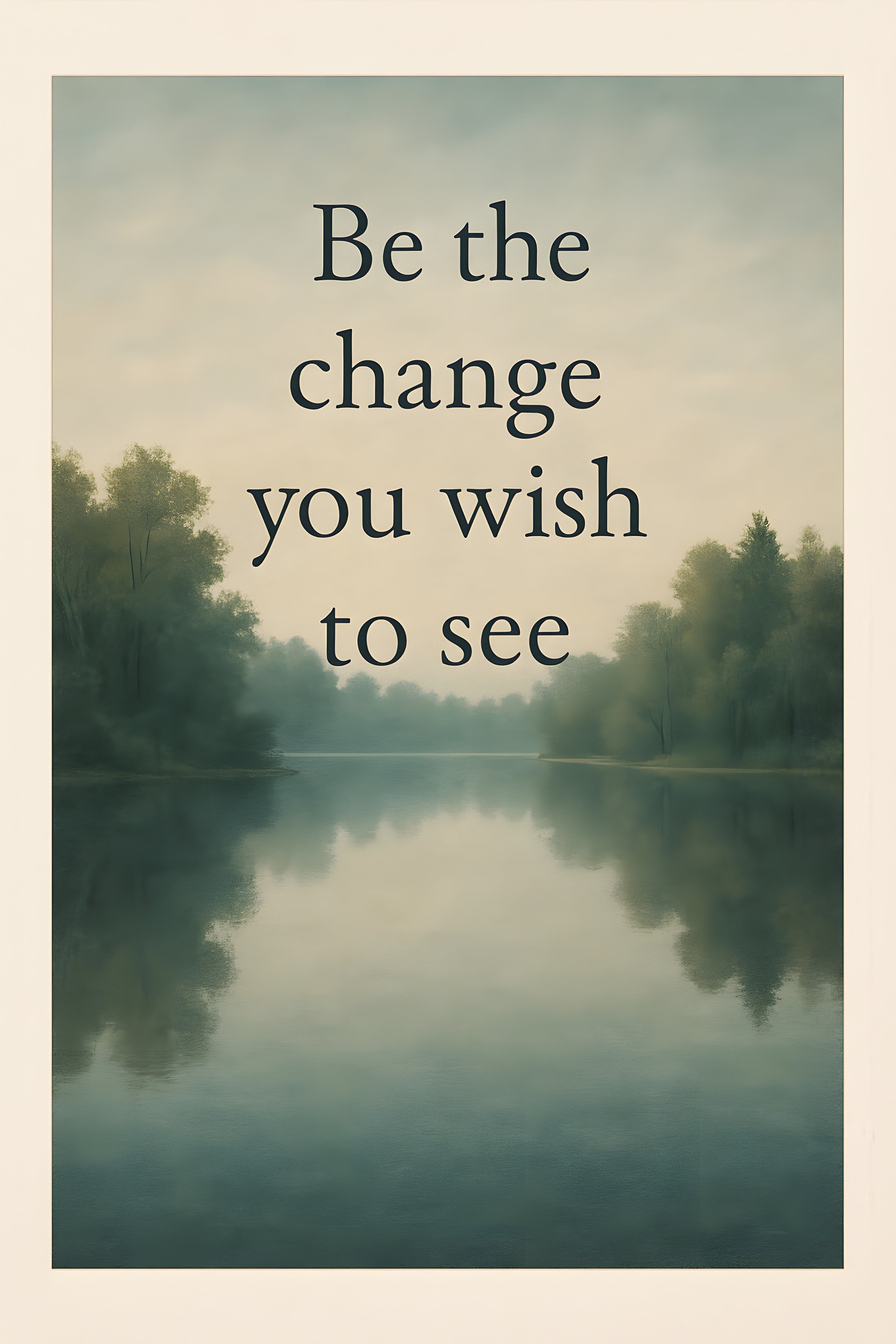 Calm lake reflection with 'Be the change you wish to see'... | Printable Wall Art | Instant Download