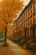 Brownstone buildings on tree-lined Brooklyn street | Printable Wall Art | Instant Download