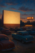 Retro drive-in movie theater at dusk | Printable Wall Art | Instant Download