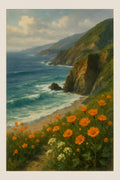 Cliffside ocean view with wildflowers in foreground | Printable Wall Art | Instant Download