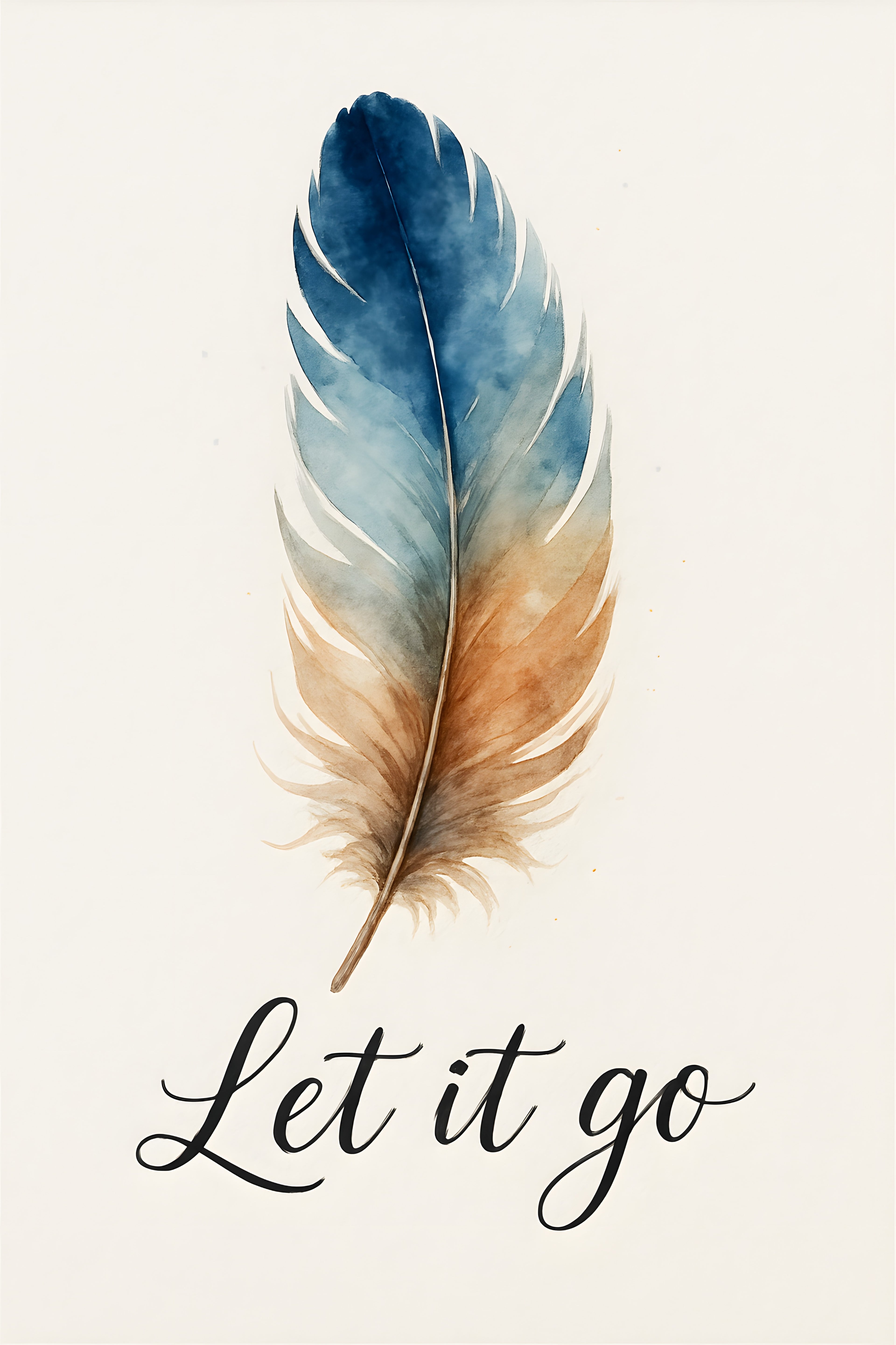 Watercolor feather floating with 'Let it go' in flowing c... | Printable Wall Art | Instant Download
