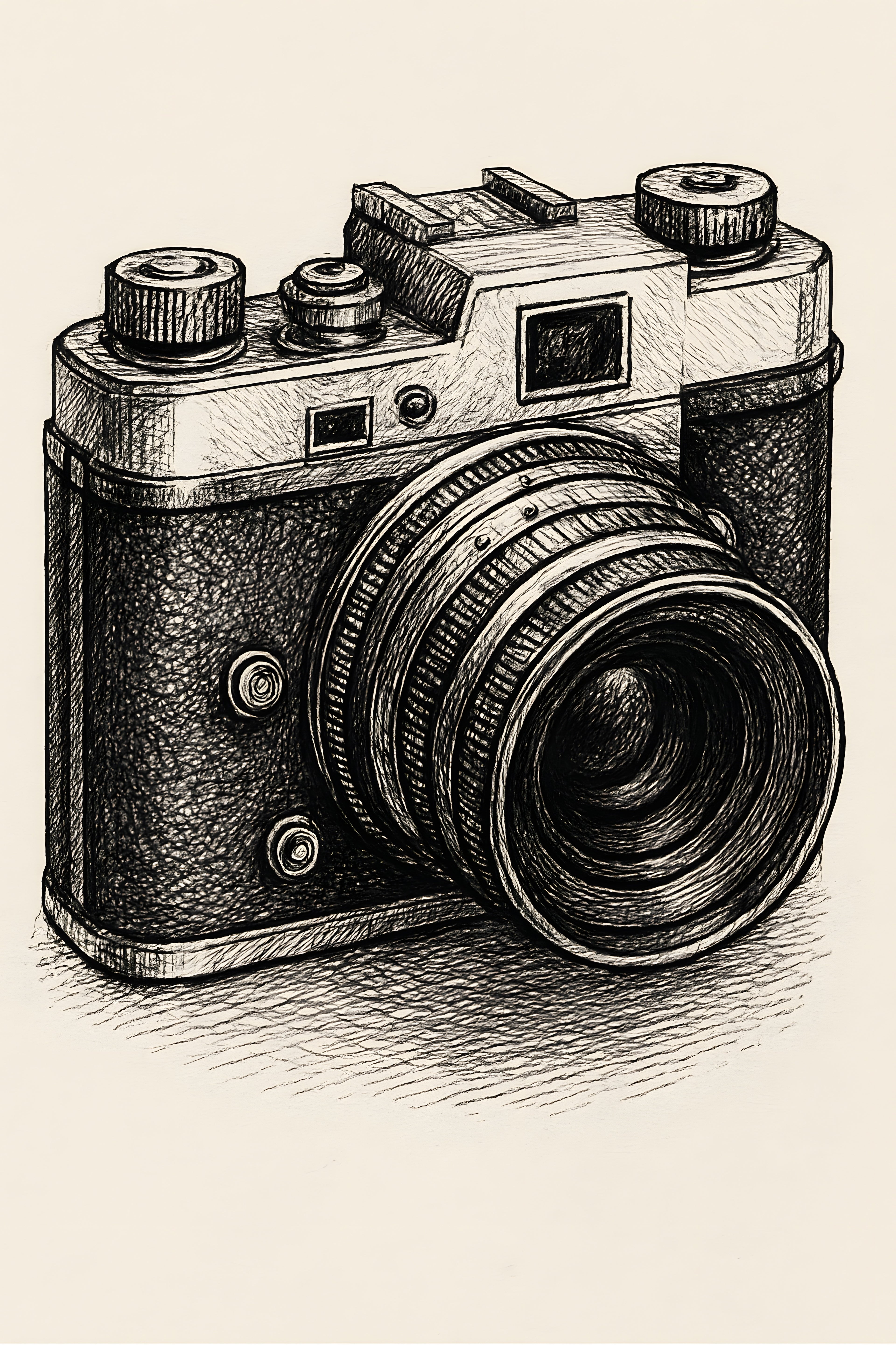 Ink illustration of vintage camera with detailed mechanic... | Printable Wall Art | Instant Download