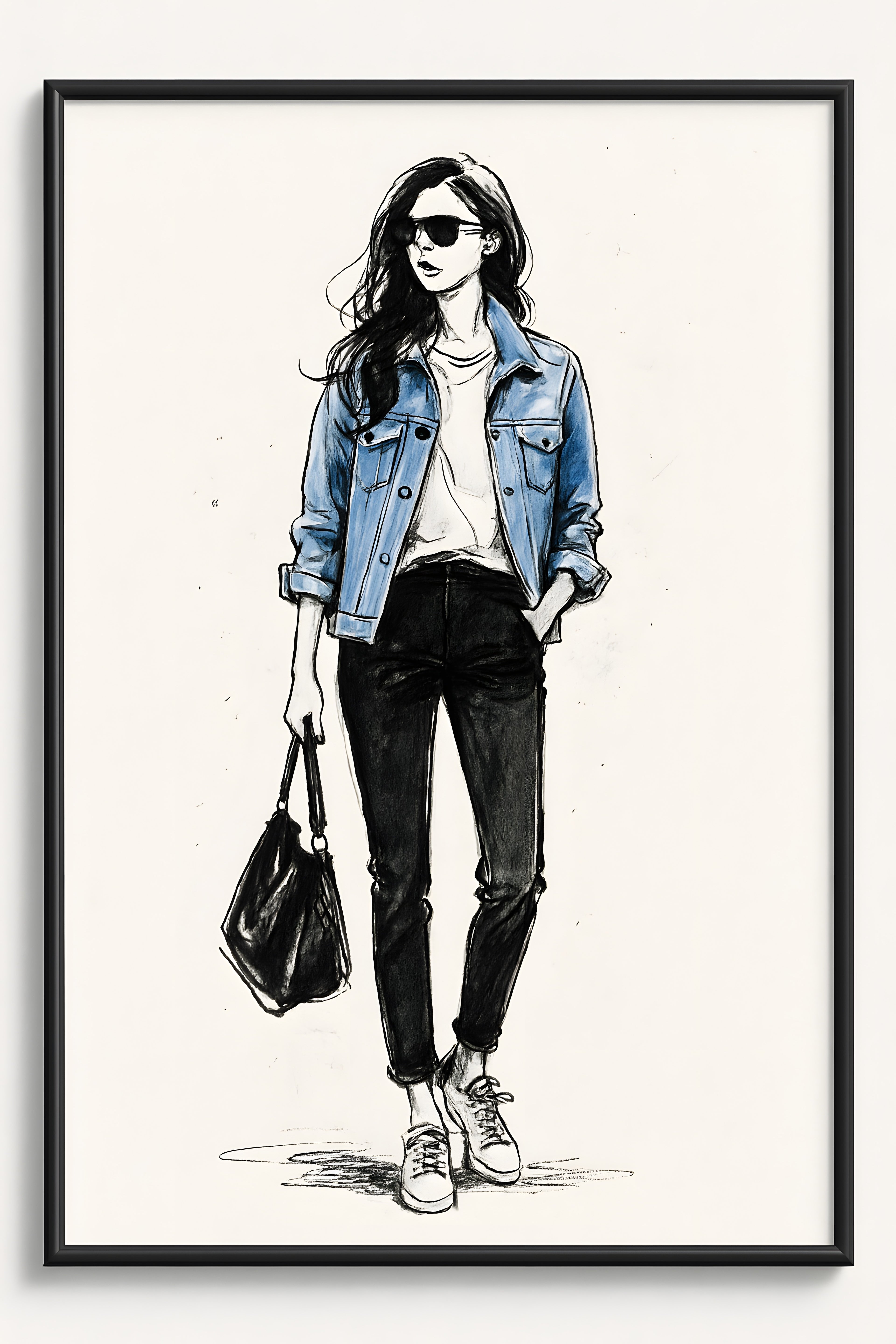 Street style fashion sketch of trendy outfit | Printable Wall Art | Instant Download