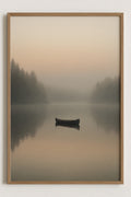 Foggy lake at dawn with lone canoe | Printable Wall Art | Instant Download