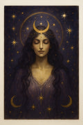 Celestial goddess figure surrounded by stars and moons | Printable Wall Art | Instant Download
