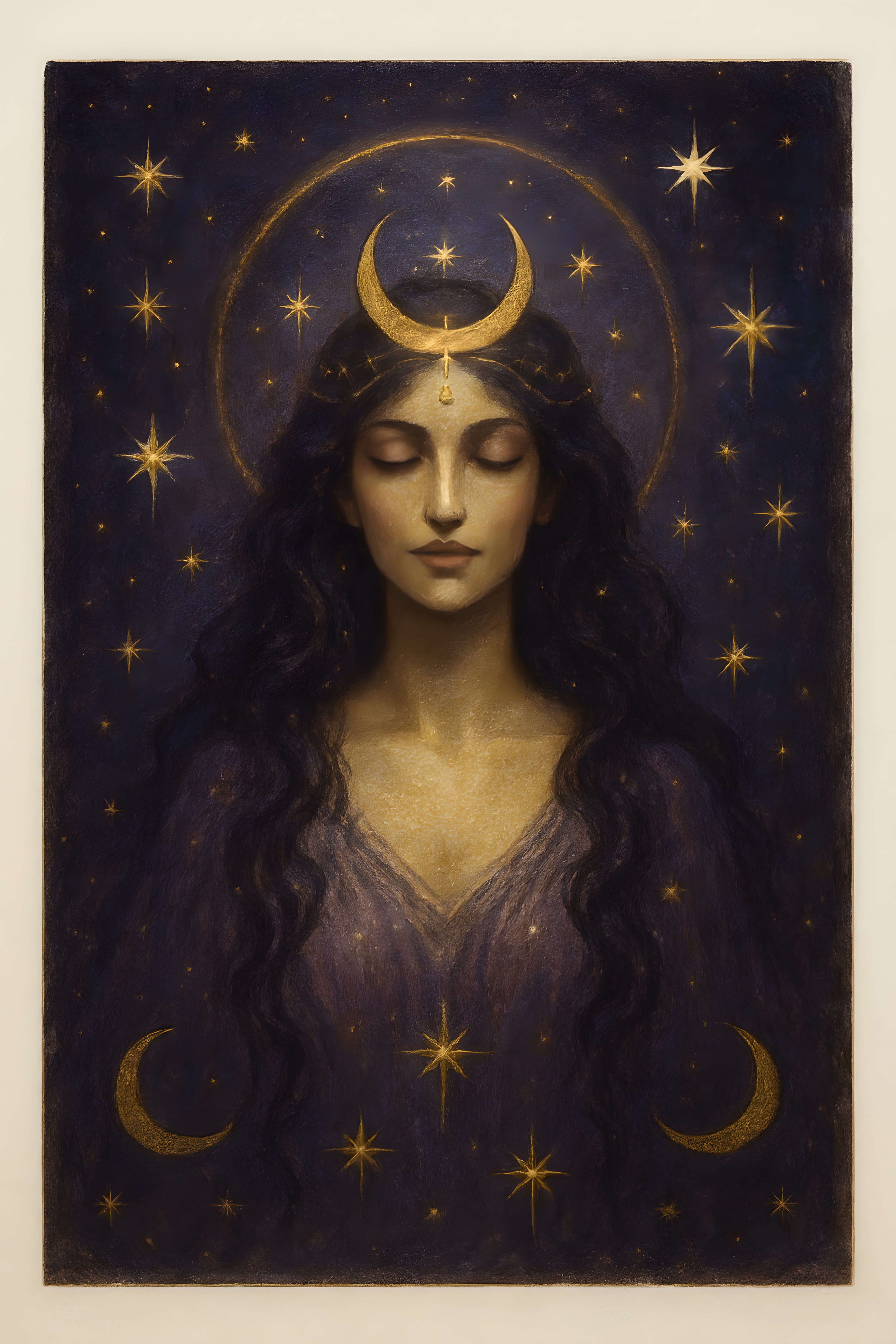 Celestial goddess figure surrounded by stars and moons | Printable Wall Art | Instant Download