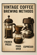 Vintage coffee brewing methods poster — French press | Printable Wall Art | Instant Download
