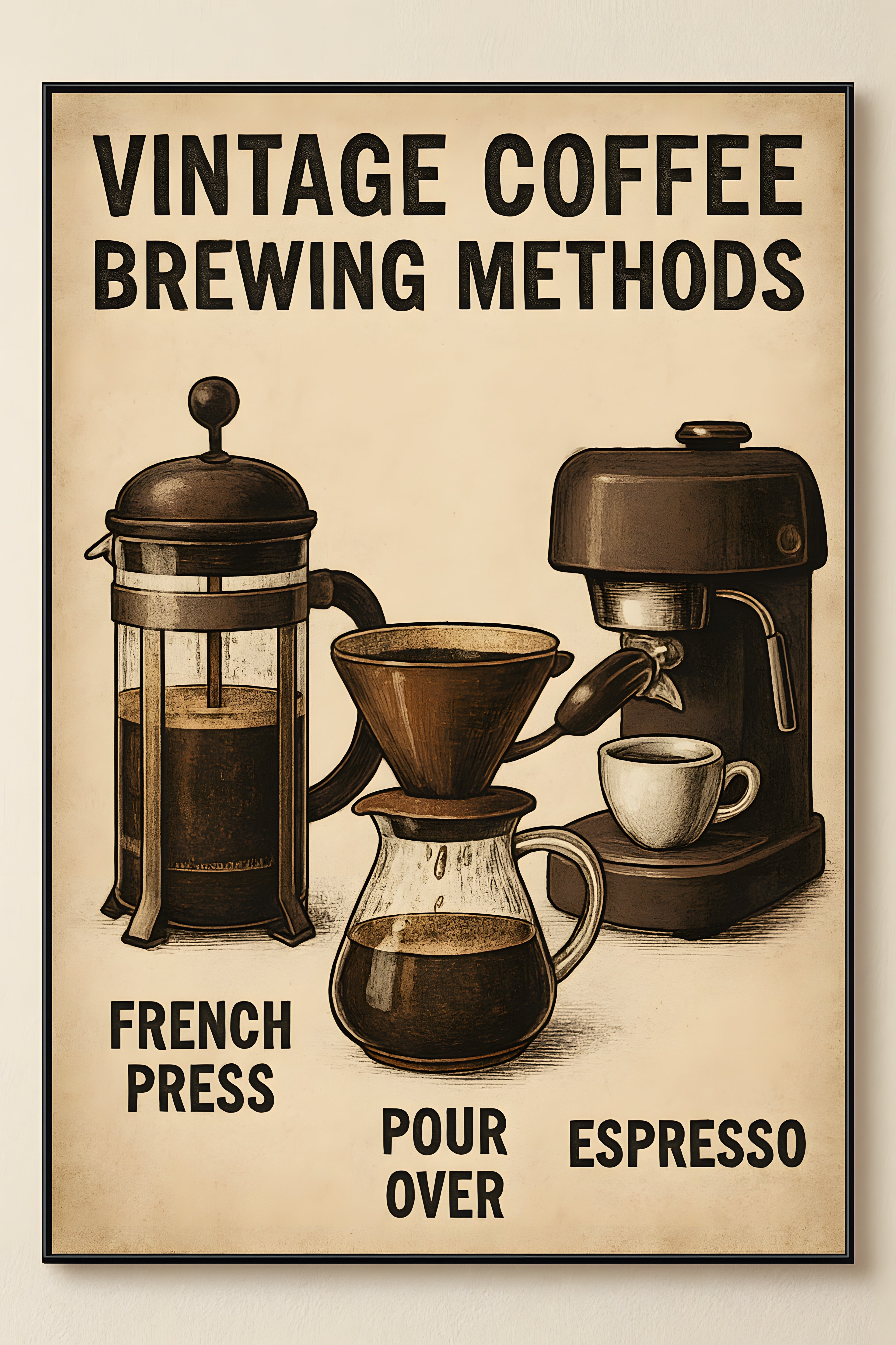 Vintage coffee brewing methods poster — French press | Printable Wall Art | Instant Download