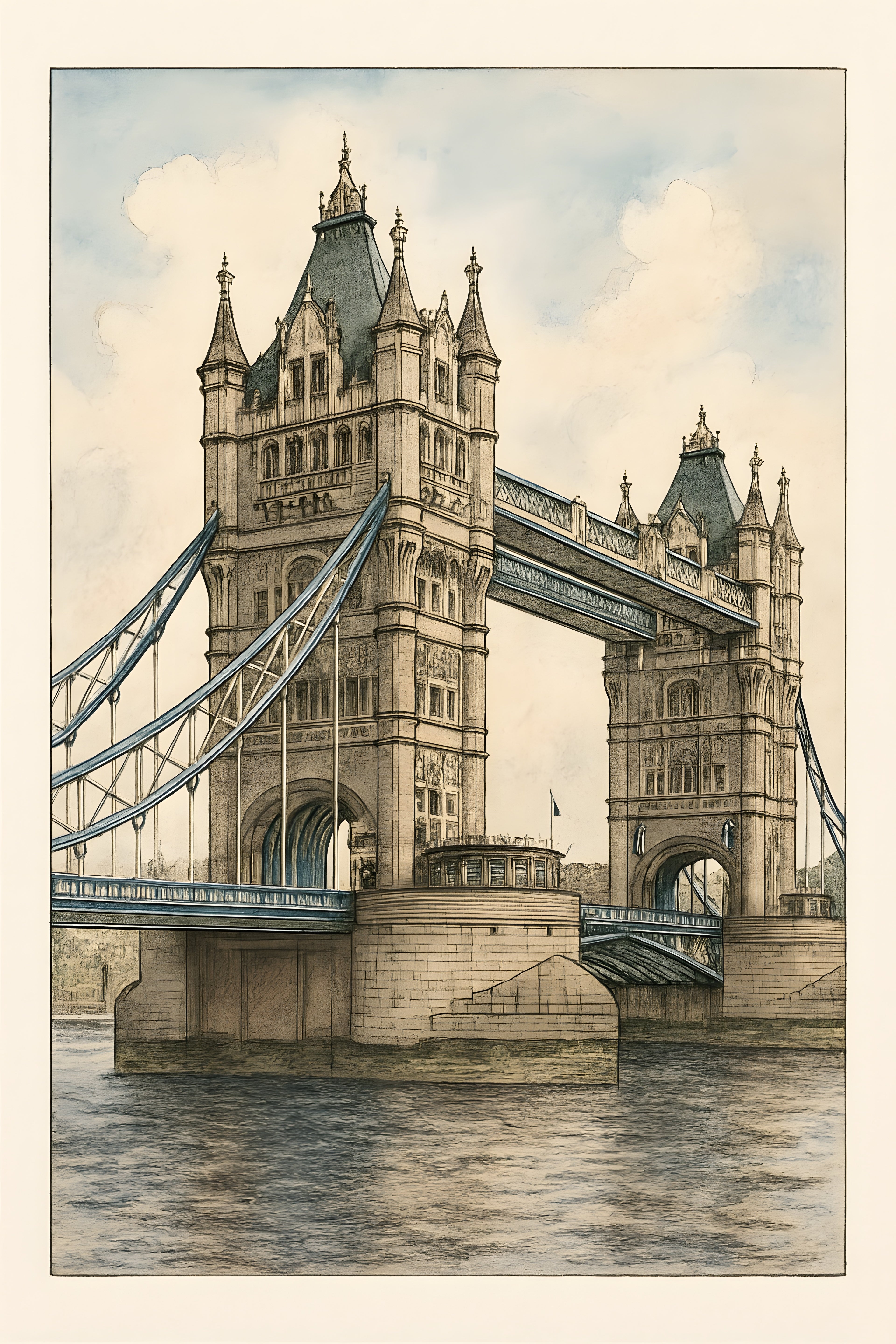 Detailed sketch of London Tower Bridge | Printable Wall Art | Instant Download