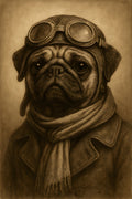 Pug wearing vintage pilot goggles and scarf | Printable Wall Art | Instant Download