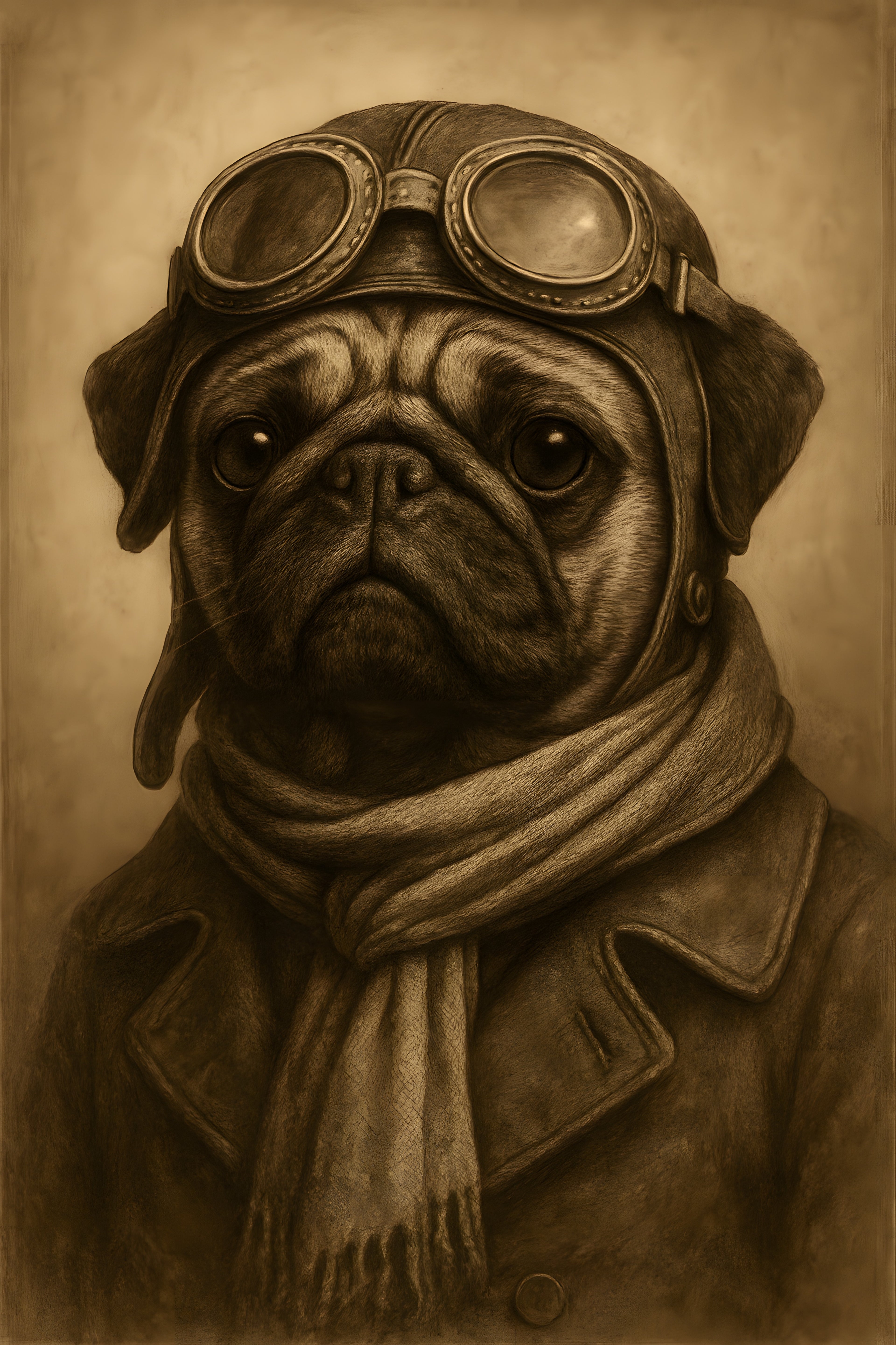Pug wearing vintage pilot goggles and scarf | Printable Wall Art | Instant Download