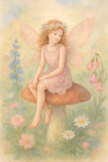 Flower fairy sitting on mushroom in magical garden | Printable Wall Art | Instant Download
