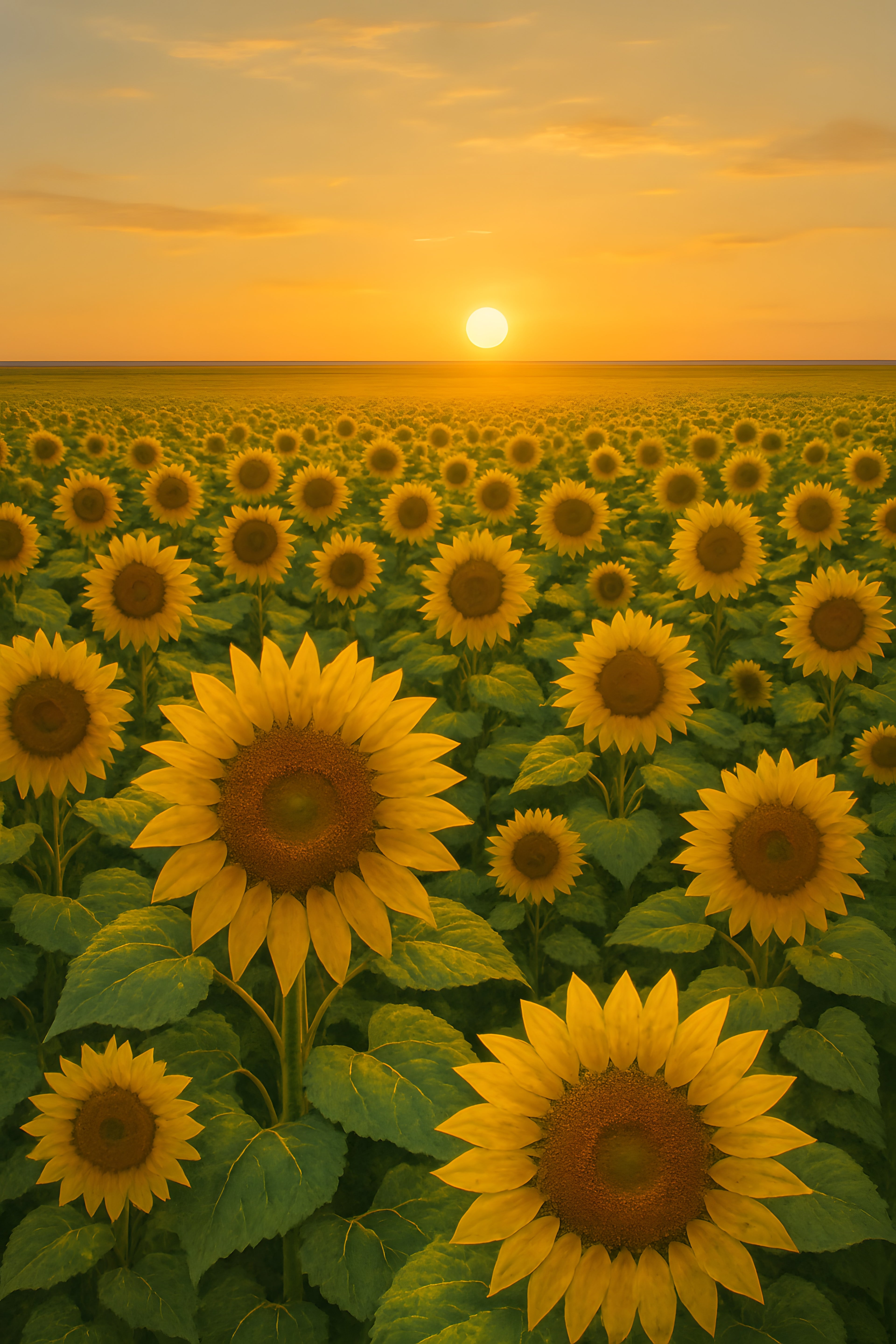 Sunflower field stretching to horizon at golden hour | Printable Wall Art | Instant Download
