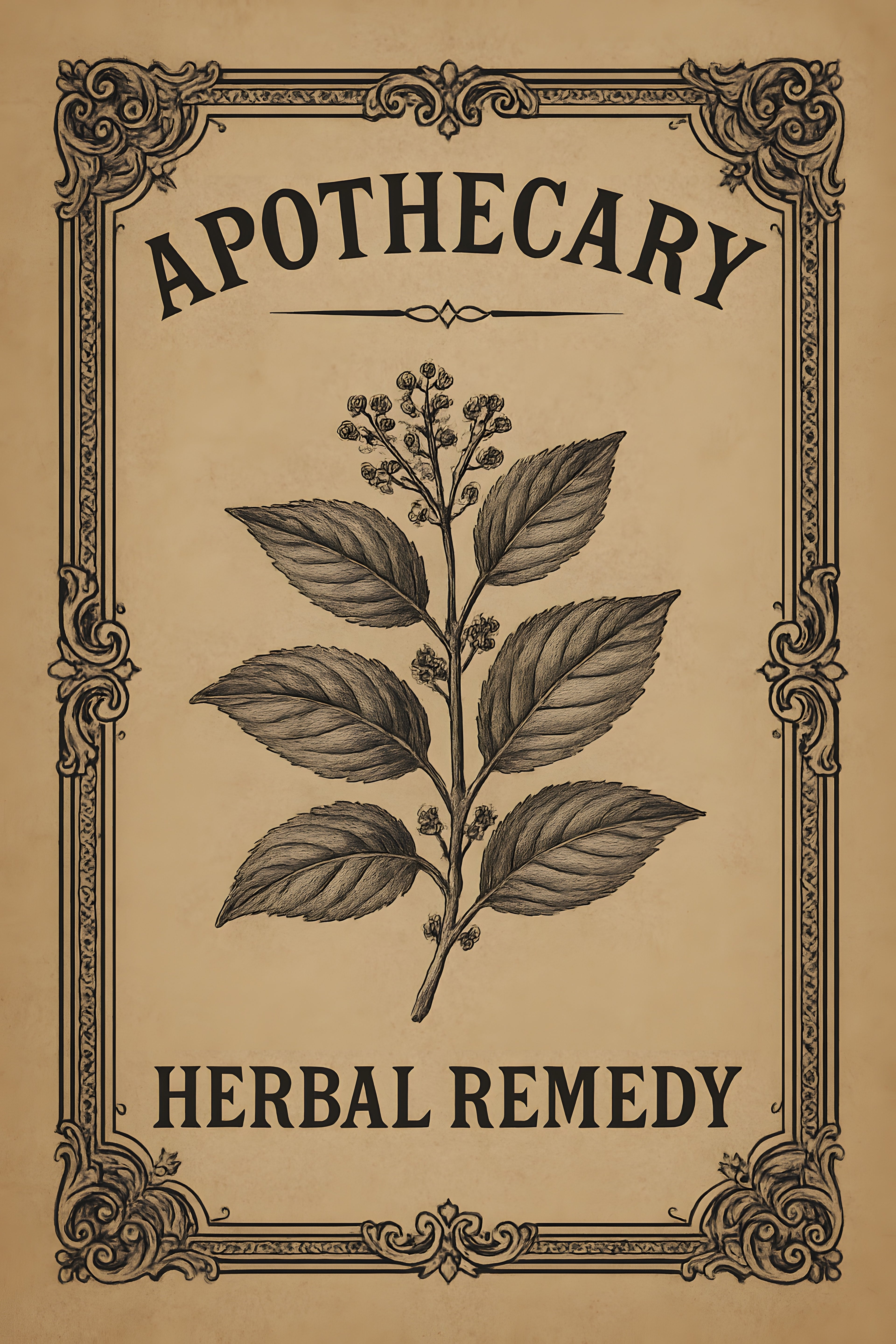 Vintage apothecary label design with ornate Victorian border | Printable Wall Art | Instant Download