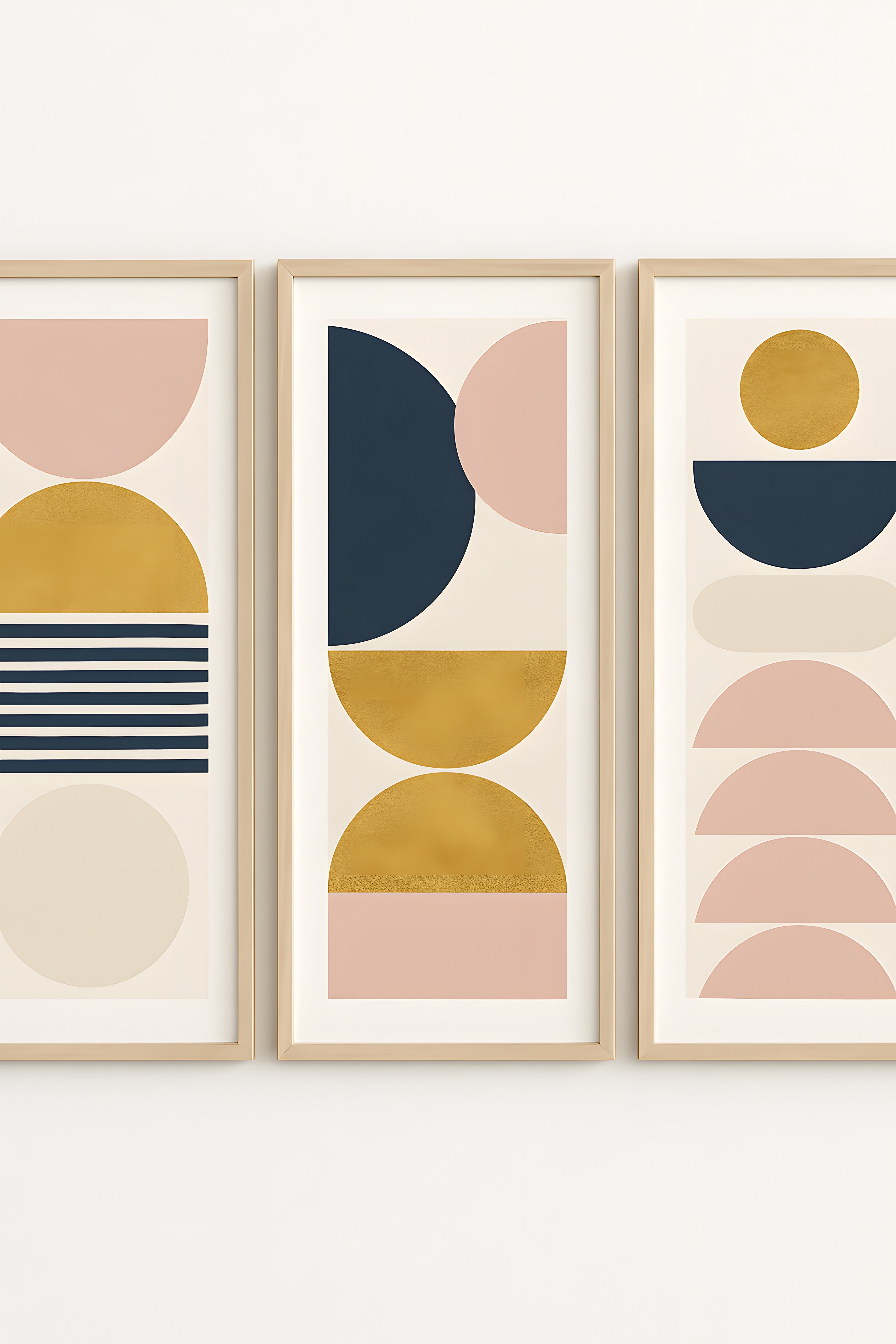 Gallery set of three geometric abstract prints in blush pink | Printable Wall Art | Instant Download