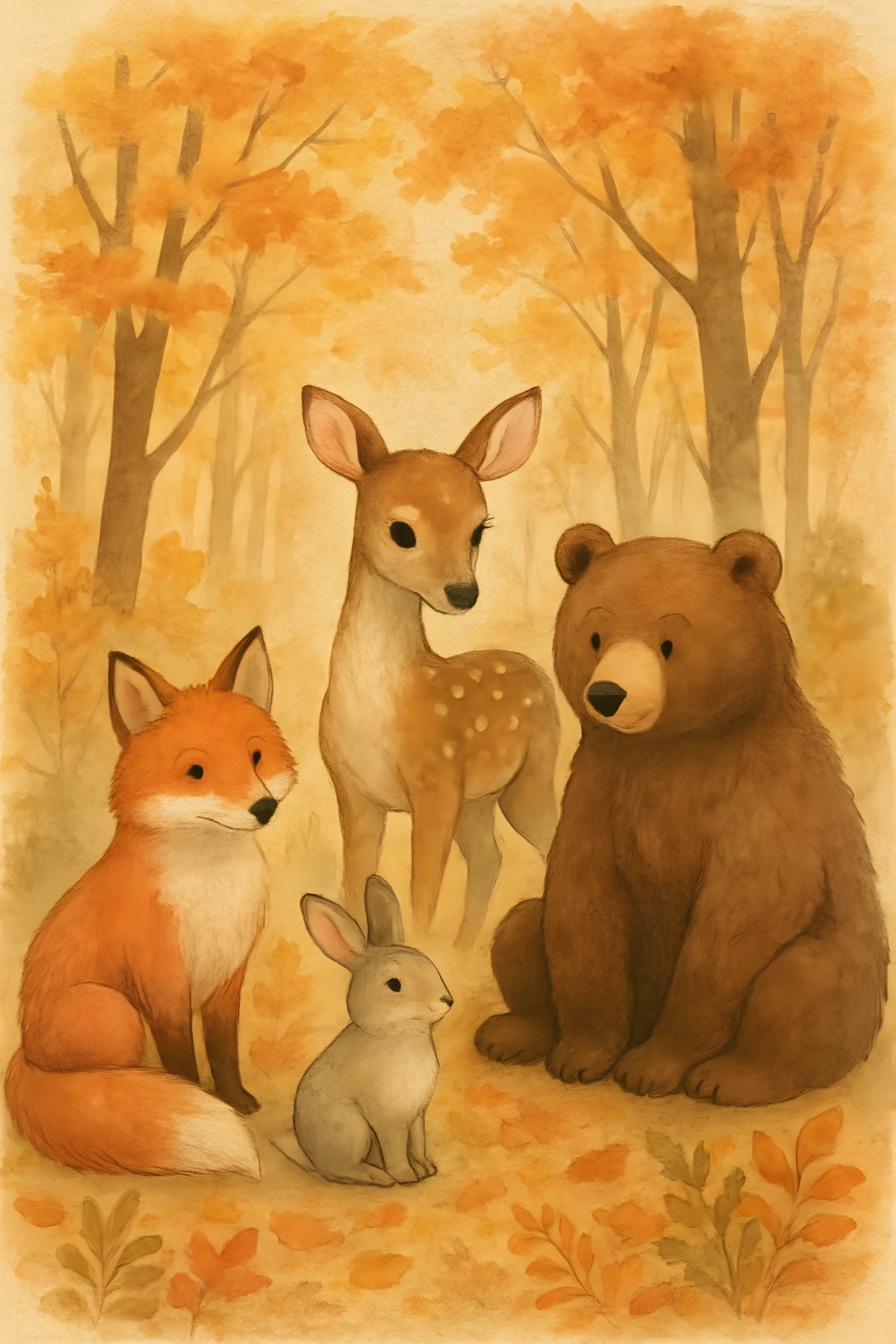 Woodland animals gathering — fox | Printable Wall Art | Instant Download