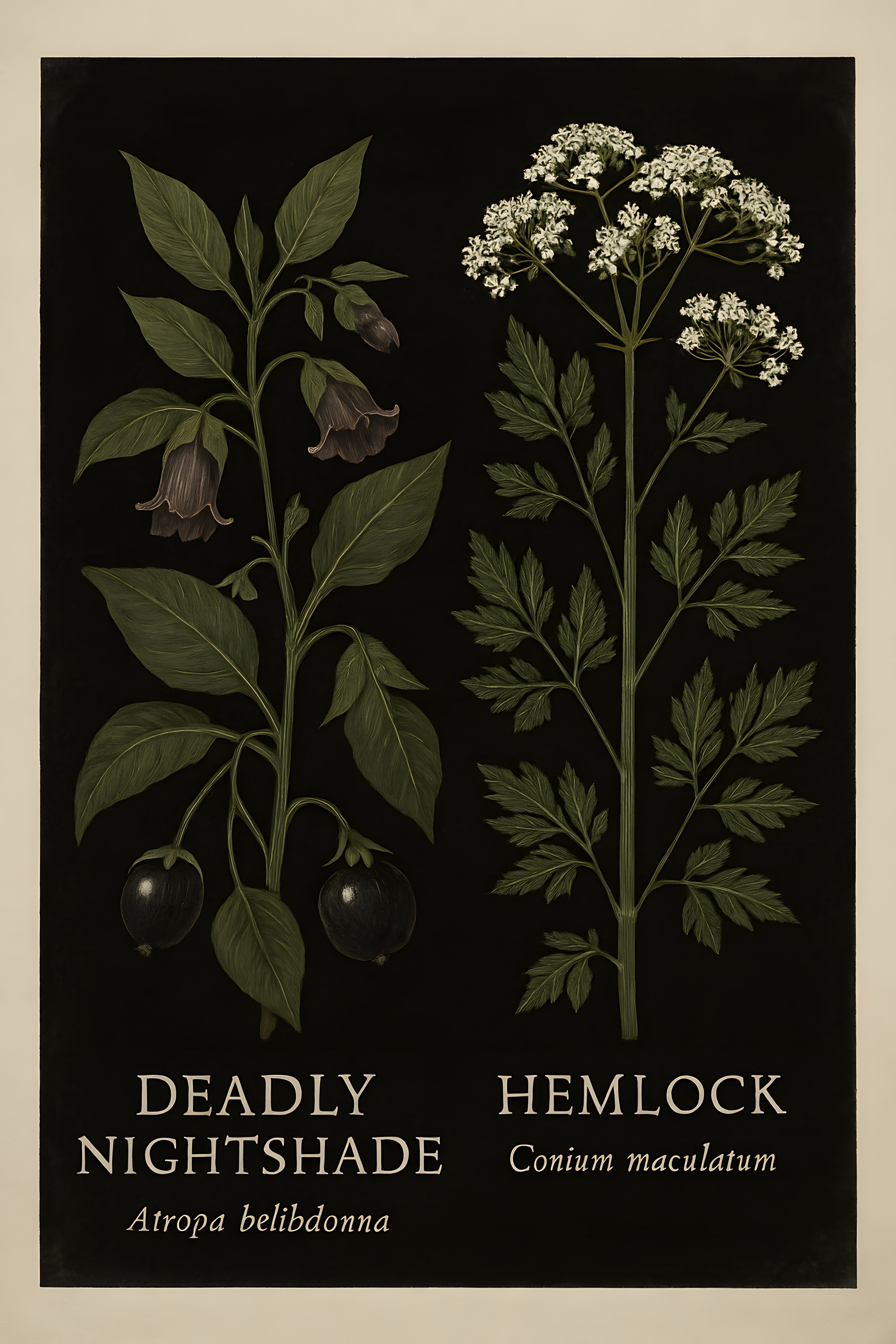 Gothic botanical — poisonous plants illustrated on black | Printable Wall Art | Instant Download