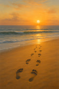 Beach sunset with couple's footprints in sand leading to ... | Printable Wall Art | Instant Download