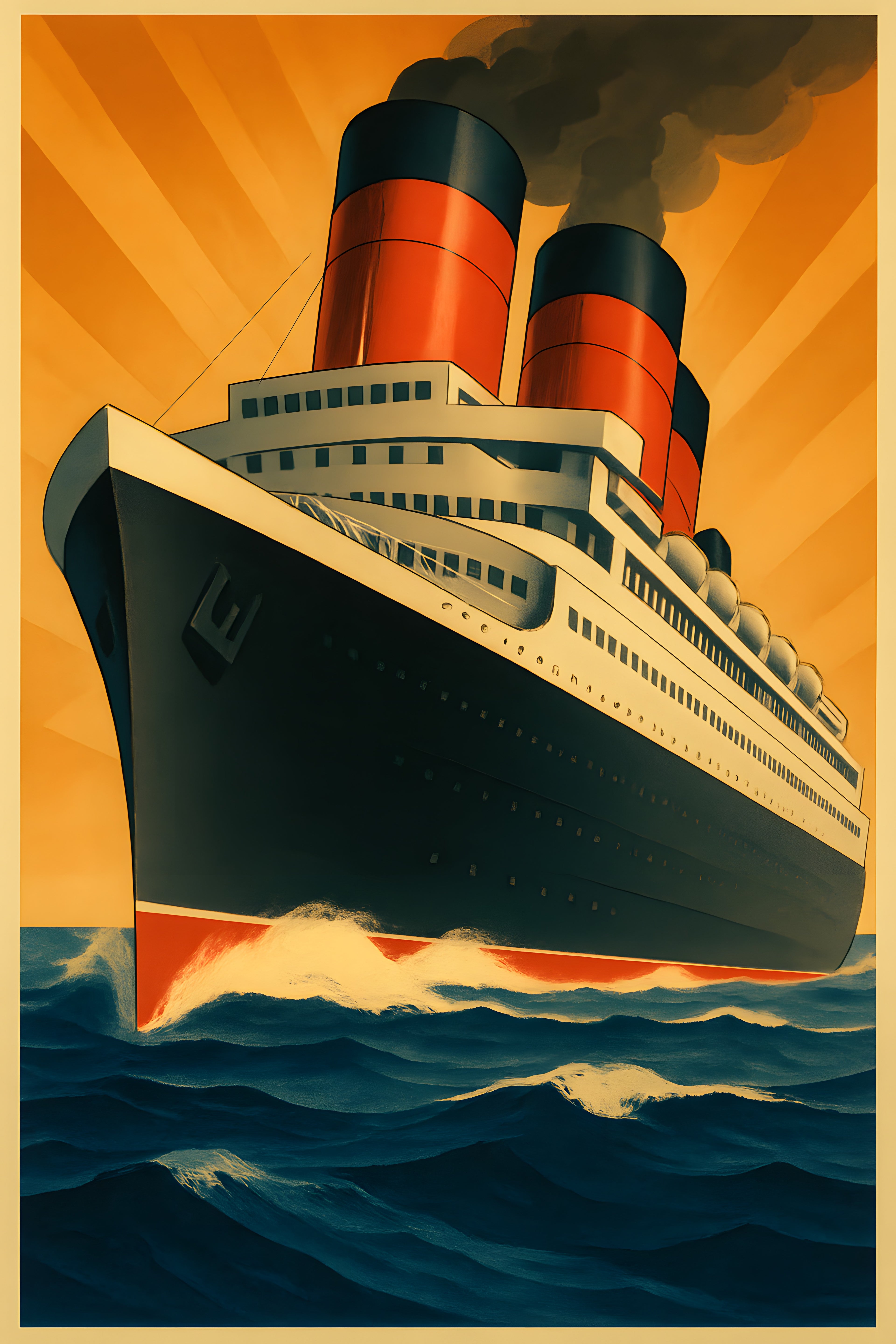 Art deco ocean liner illustration | Printable Wall Art | Instant Download