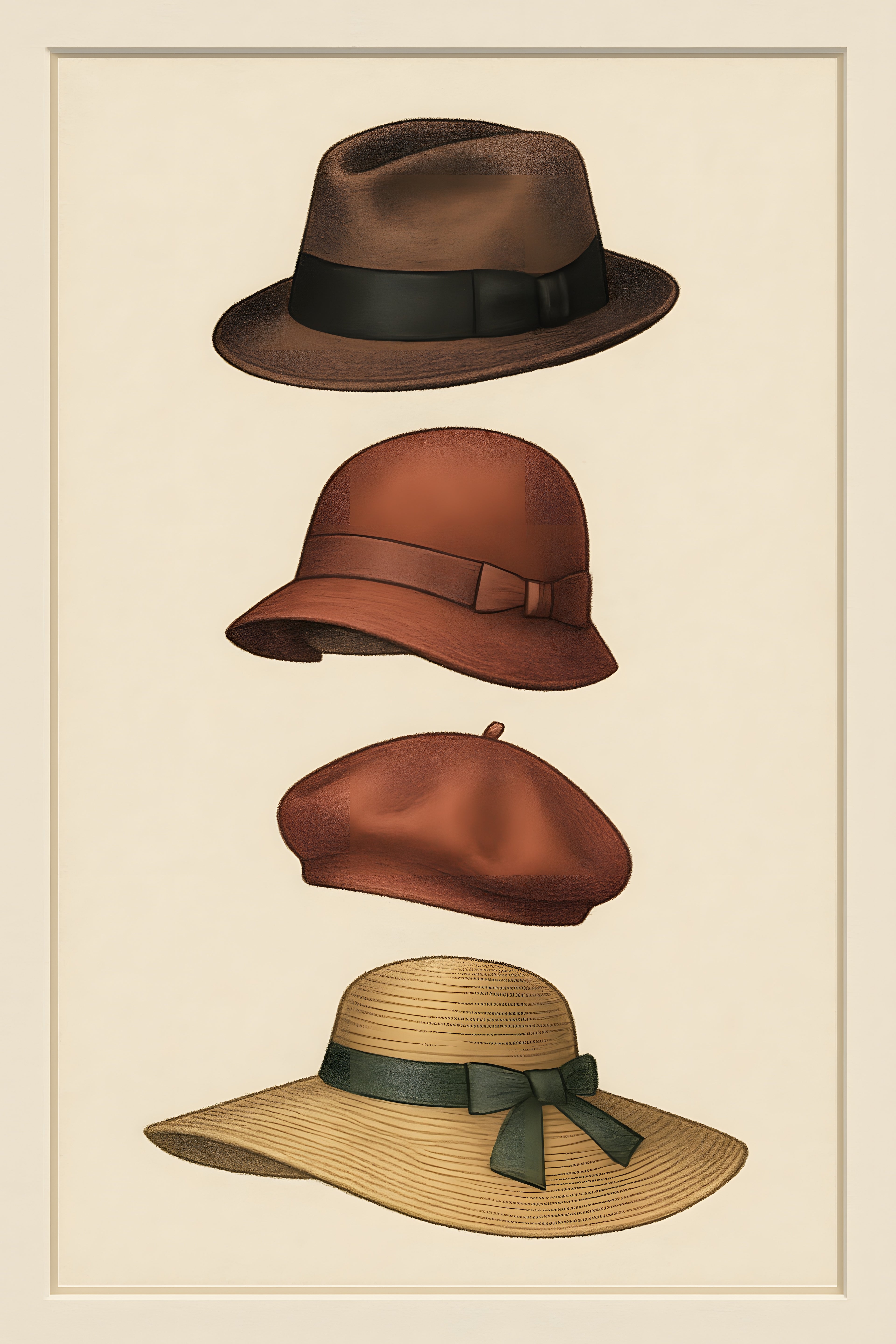 Vintage hat collection illustration — fedora | Printable Wall Art | Instant Download