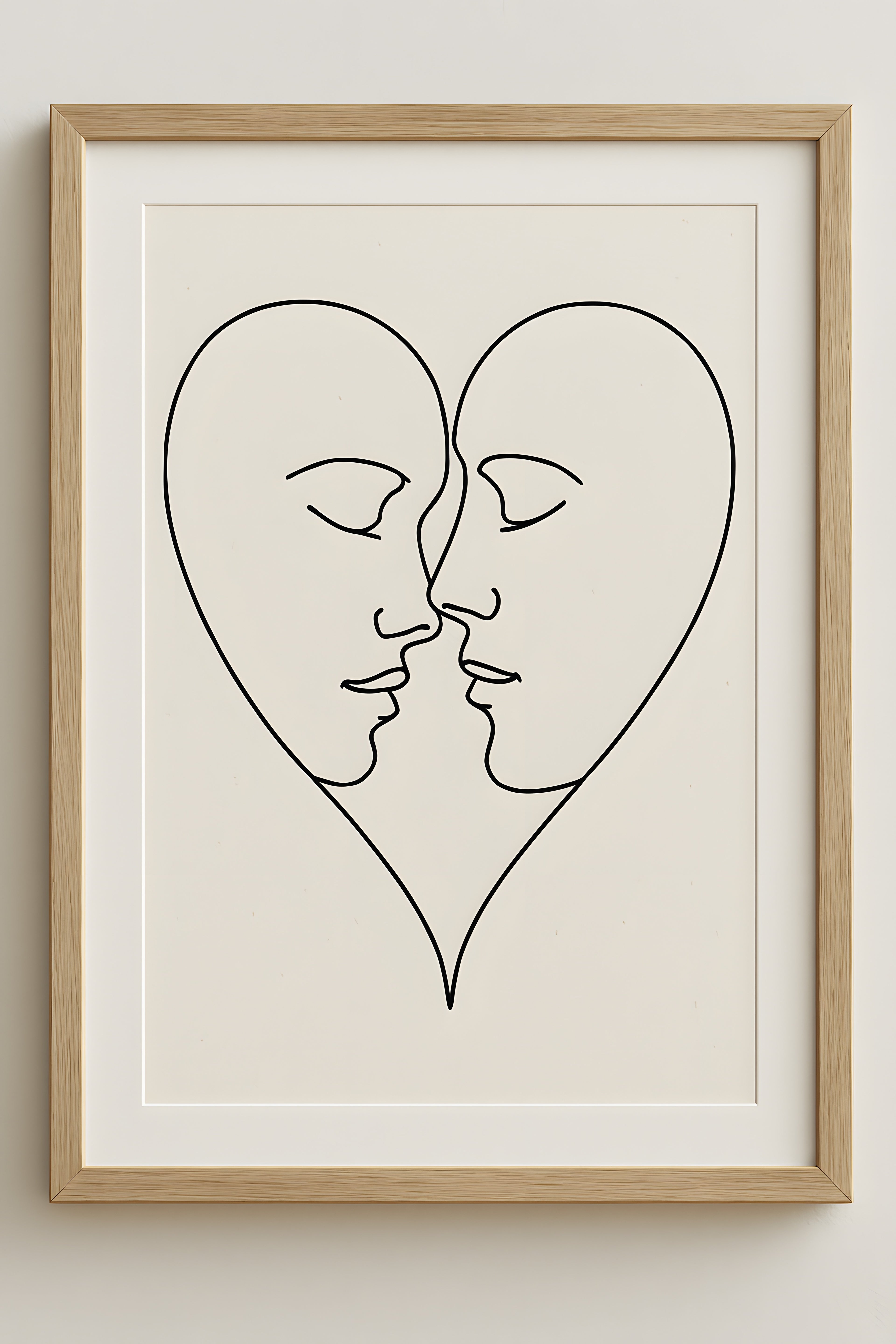 Continuous line drawing of two faces forming a heart shape | Printable Wall Art | Instant Download