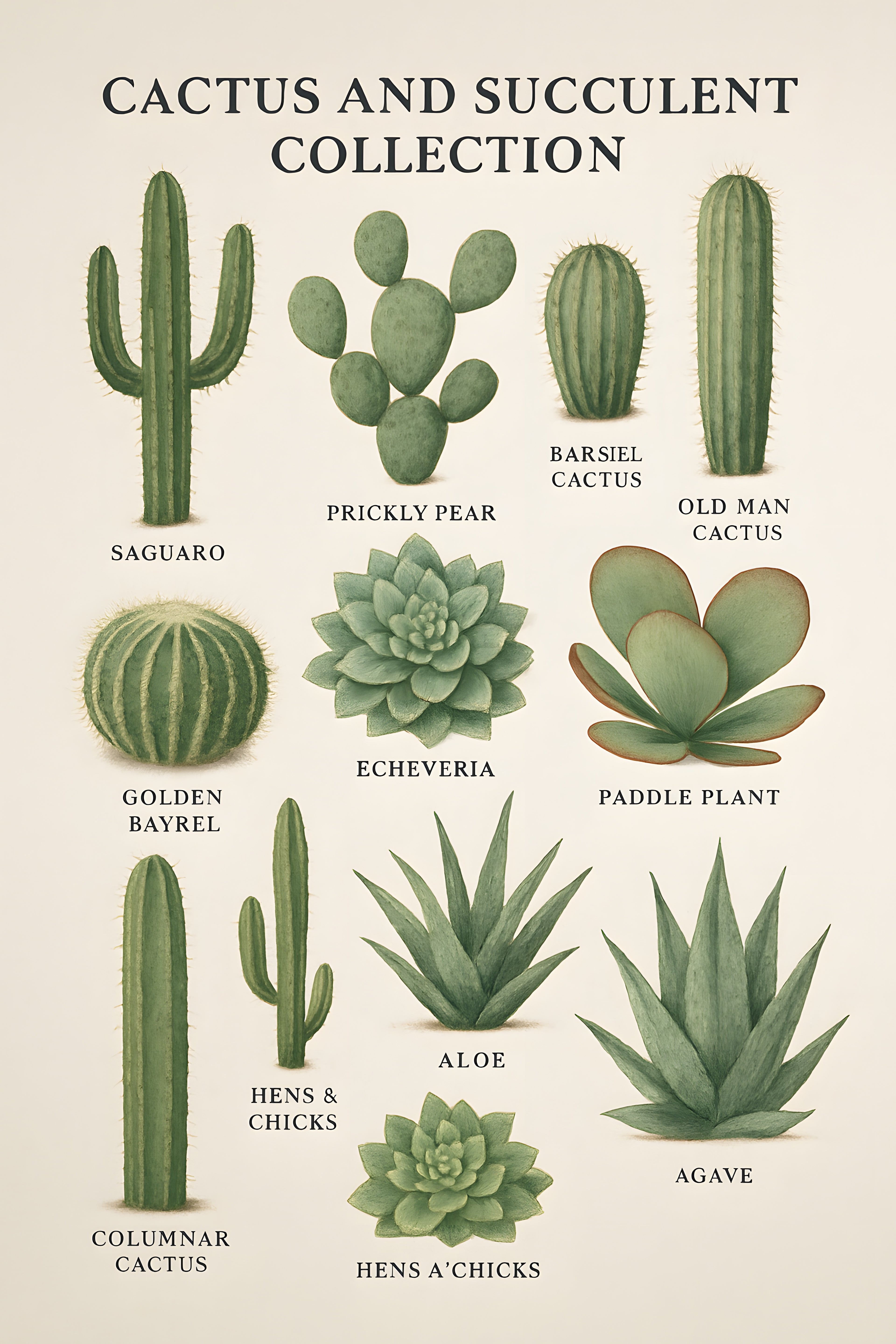 Cactus and succulent collection illustration | Printable Wall Art | Instant Download