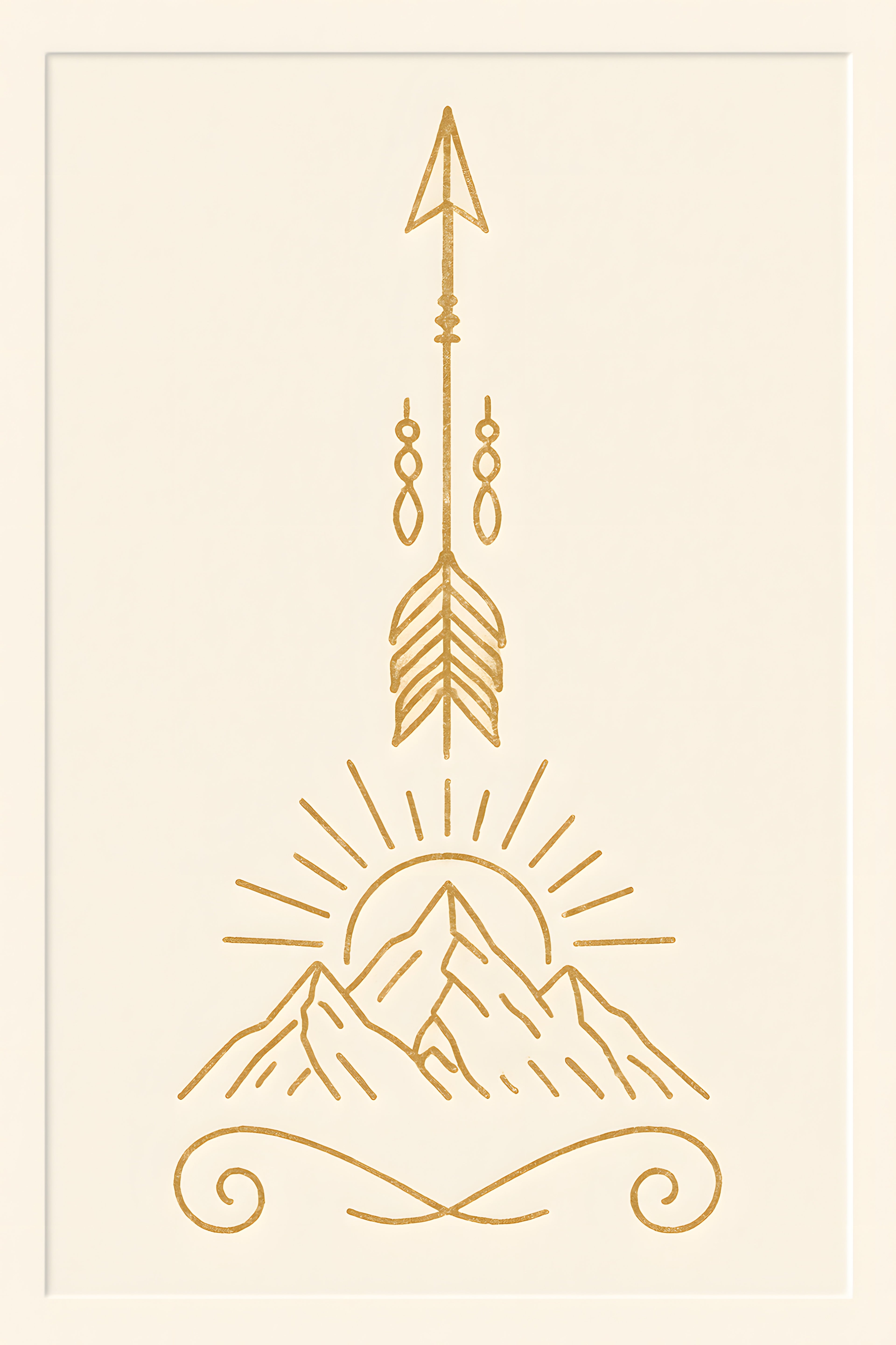 Bohemian arrow and mountain line art in gold on cream | Printable Wall Art | Instant Download