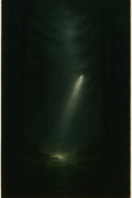 Dark forest with single ray of light breaking through canopy | Printable Wall Art | Instant Download