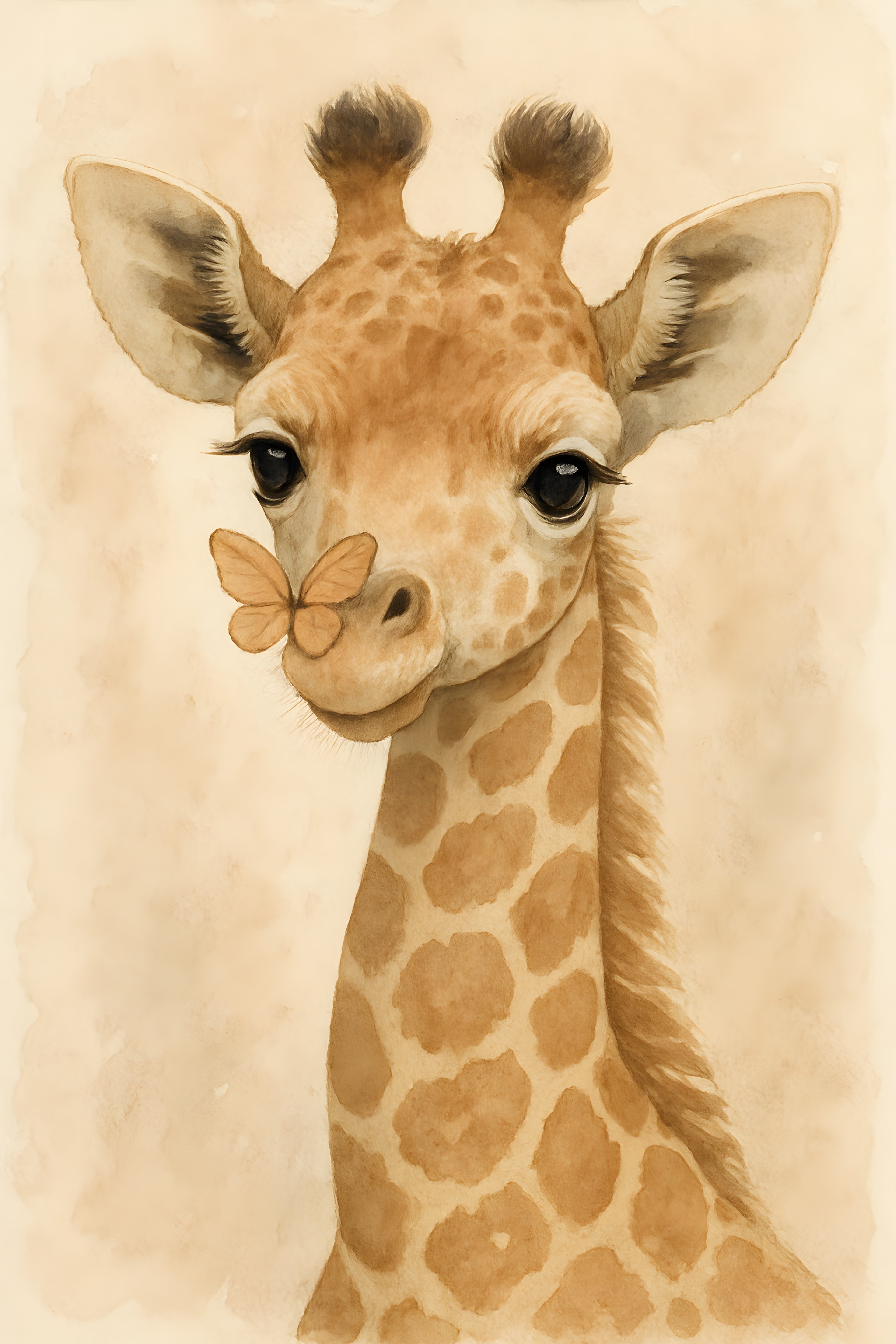 Cute baby giraffe with butterfly on nose | Printable Wall Art | Instant Download
