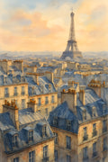 Paris rooftop view with Eiffel Tower in distance | Printable Wall Art | Instant Download