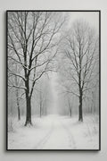 Black and white winter landscape with snow-covered path a... | Printable Wall Art | Instant Download