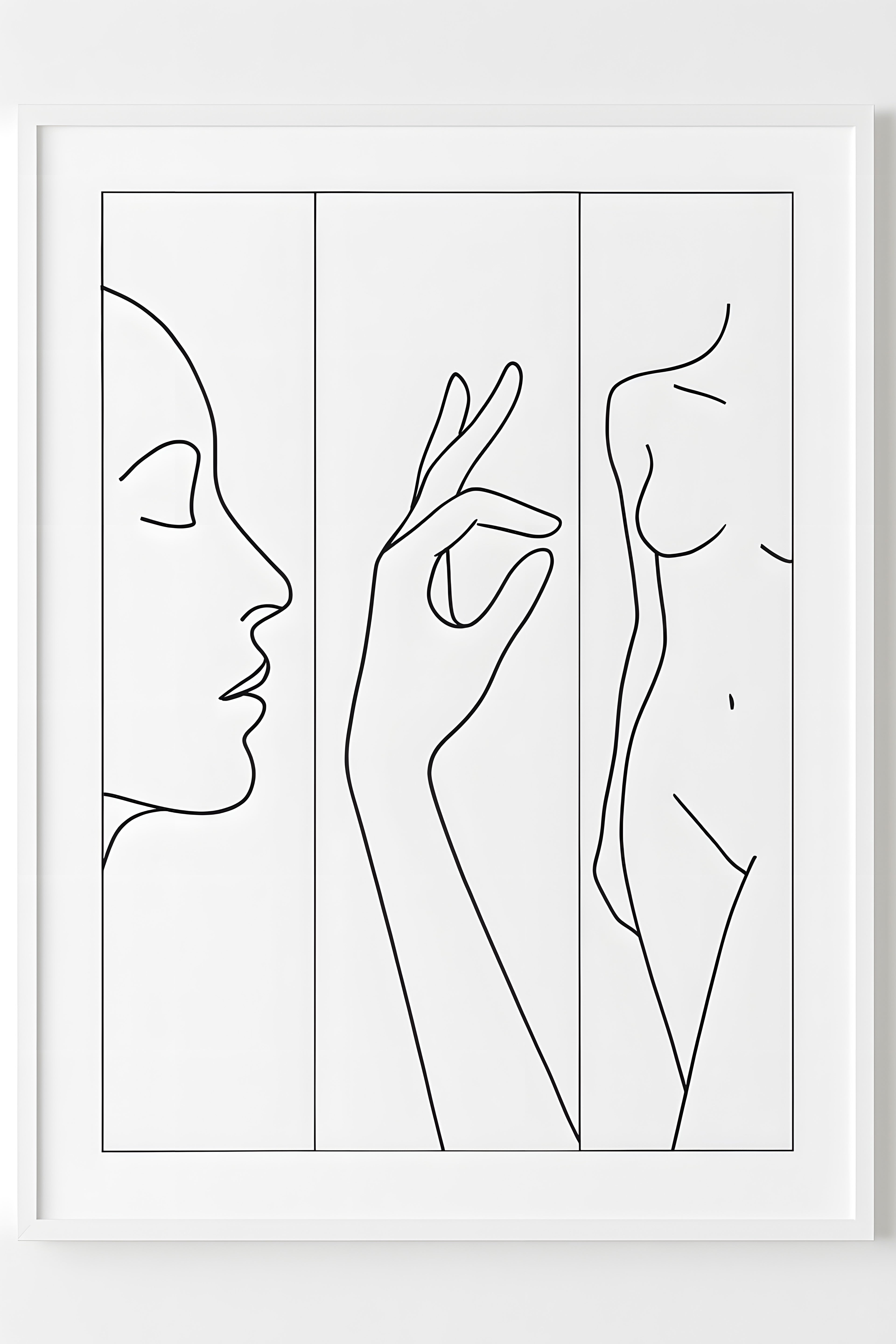 Triptych of minimalist line art: face profile | Printable Wall Art | Instant Download