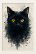 Watercolor black cat portrait with yellow eyes | Printable Wall Art | Instant Download