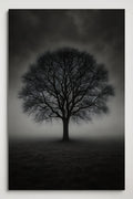 Black and white photograph of a lone tree in misty field | Printable Wall Art | Instant Download