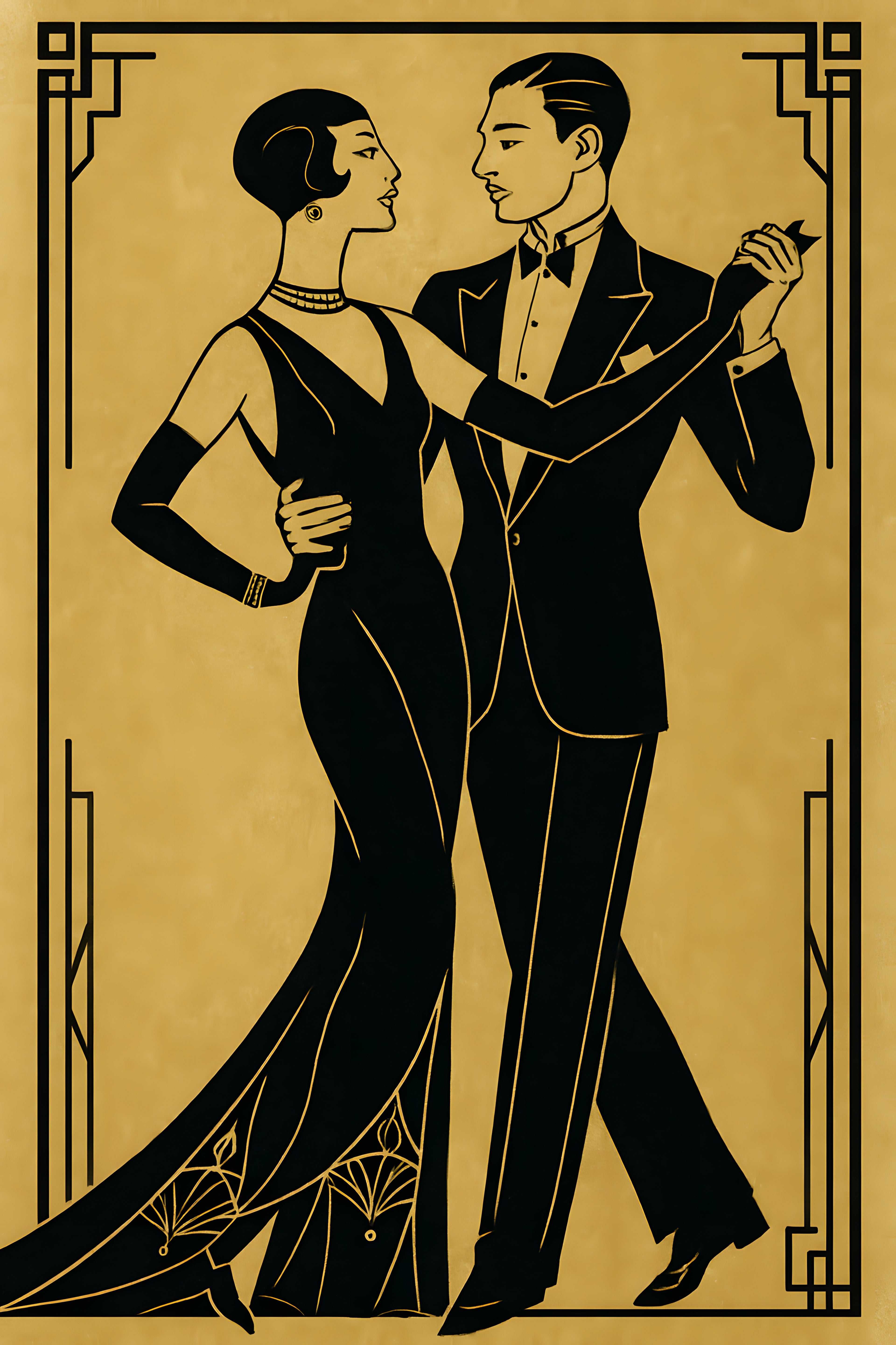 Art deco fashion illustration of couple dancing | Printable Wall Art | Instant Download