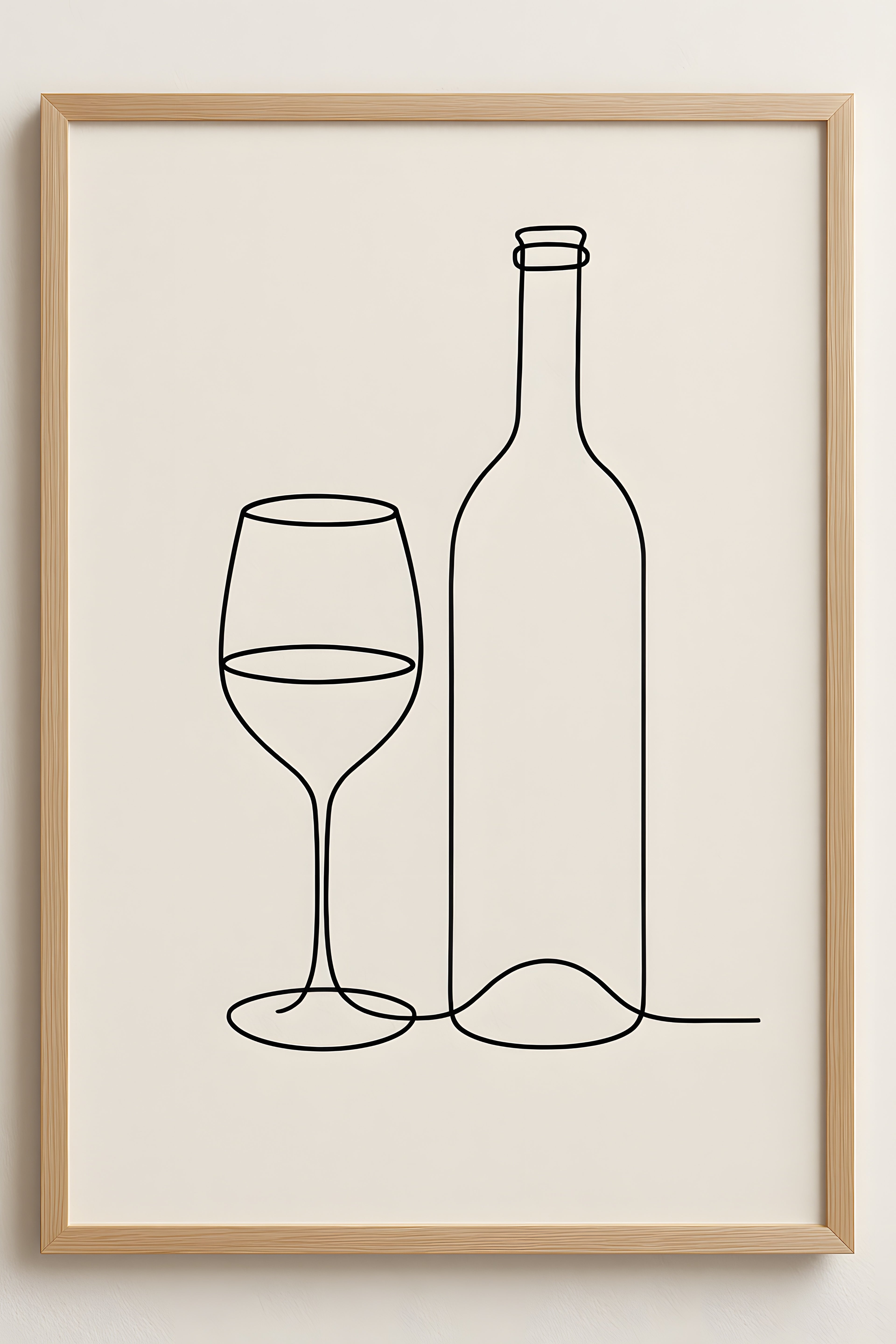 Single line drawing of a wine glass and bottle | Printable Wall Art | Instant Download