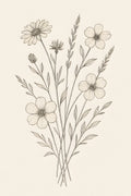 Fine line botanical illustration of wildflower bouquet | Printable Wall Art | Instant Download