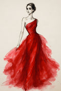 Fashion illustration of elegant woman in flowing red gown | Printable Wall Art | Instant Download
