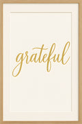 Elegant brush script 'grateful' in gold on white | Printable Wall Art | Instant Download
