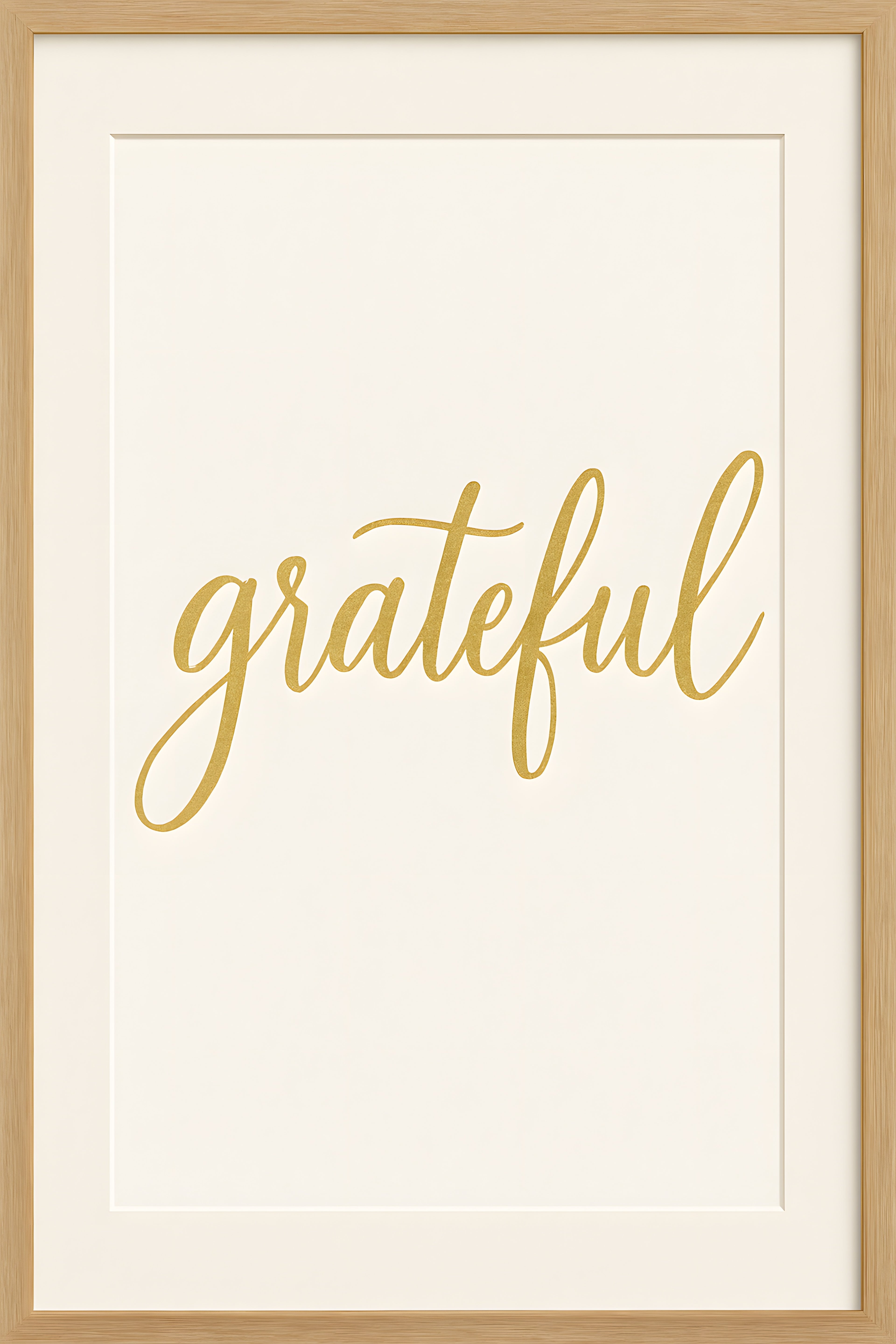 Elegant brush script 'grateful' in gold on white | Printable Wall Art | Instant Download