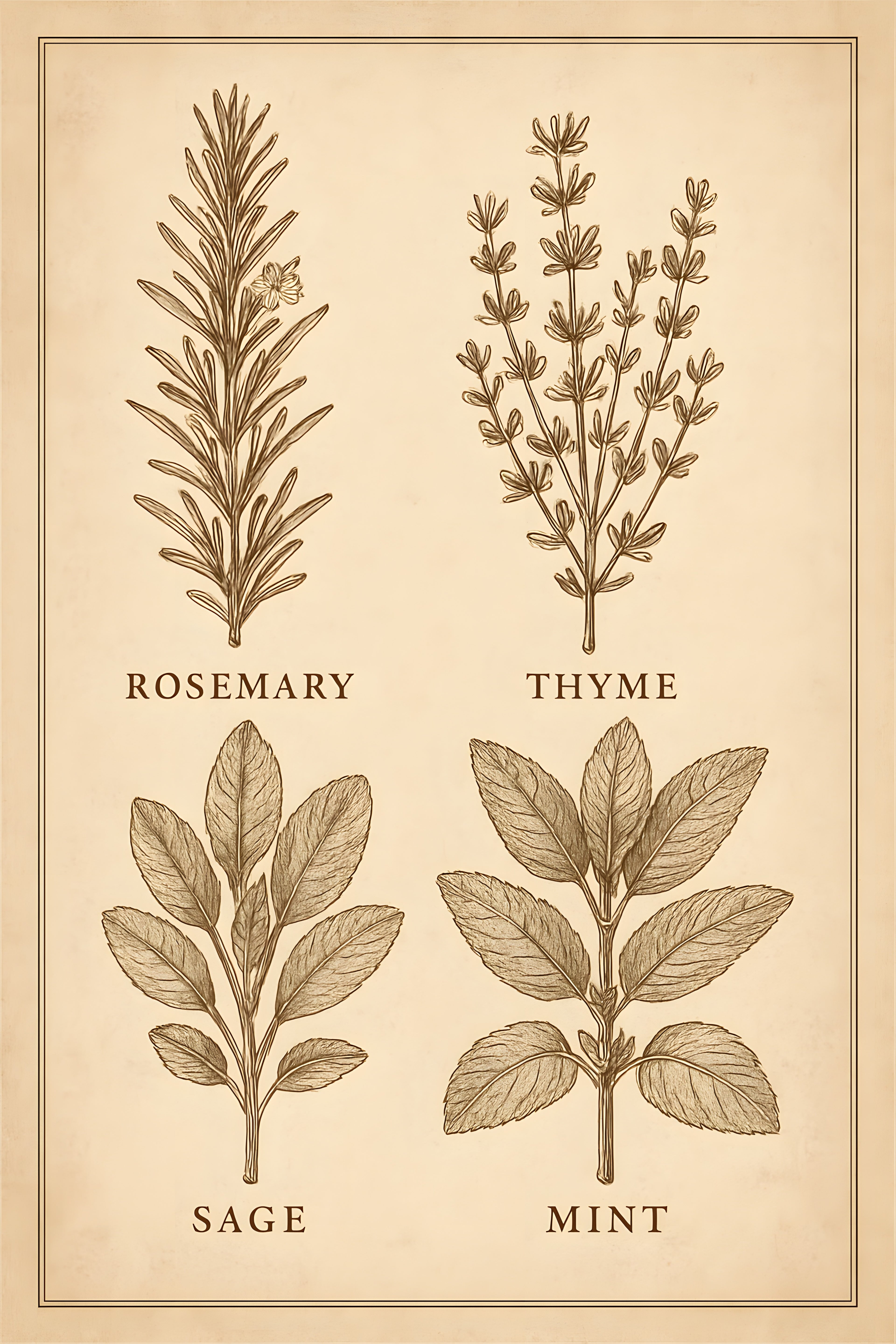 Vintage apothecary herb illustration with rosemary | Printable Wall Art | Instant Download
