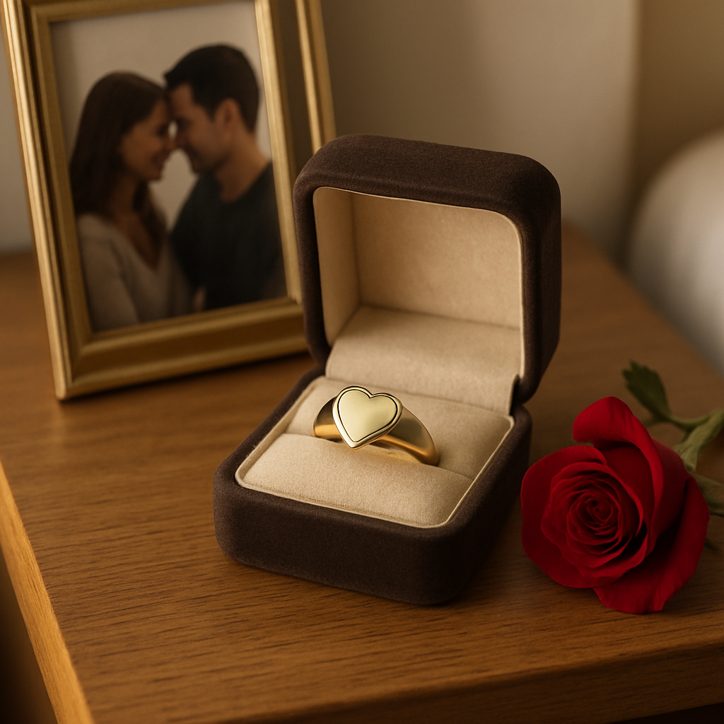 Personalized Stainless Steel Heart Signet Ring • Custom Engraved lifestyle photo