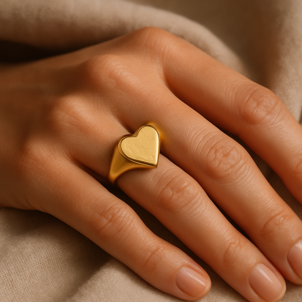 Personalized Stainless Steel Heart Signet Ring • Custom Engraved lifestyle photo