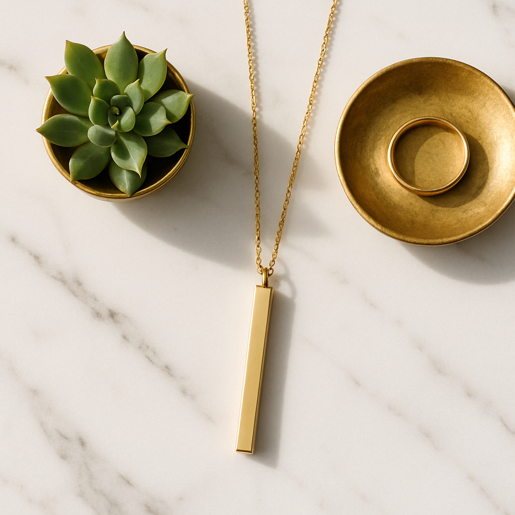 Personalized Vertical Bar Necklace • Custom Engraved lifestyle photo